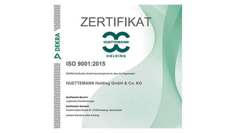 Erfolgreiche ISO Zertifizierung HUETTEMANN Group