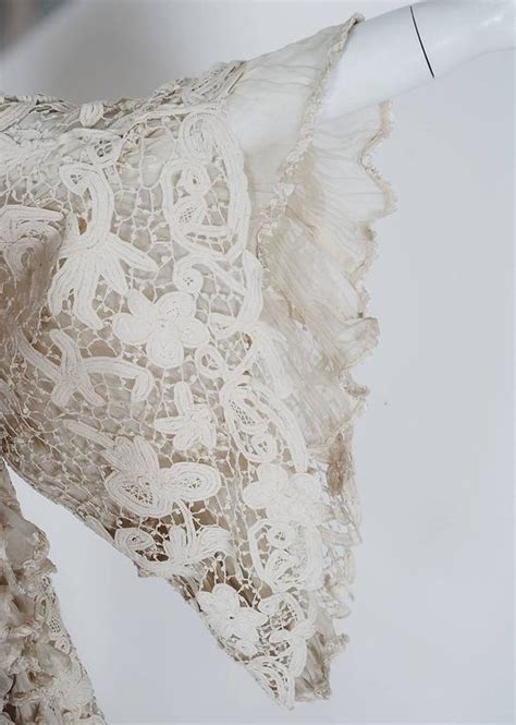 Edwardian Ivory Battenburg Lace And Pleated Silk Angel Sleeve Jacket