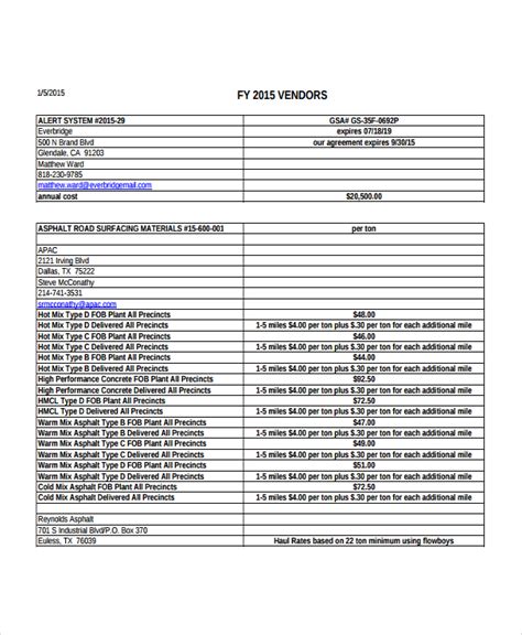 7+ Vendor List Templates - PDF, DOC