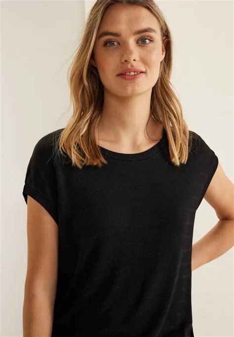 STREET ONE Shirt mit Schimmer Streifen für Damen in Schwarz STREET ONE