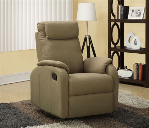 Light Brown Linen Fabric Swivel Rocker Recliner from Monarch (8081LB) | Coleman Furniture