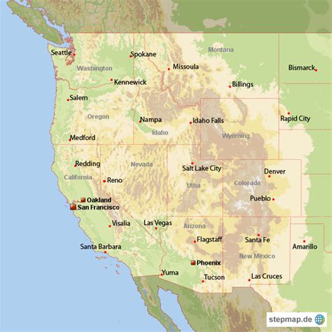 Stepmap Physische Karte Westk Ste Usa Landkarte F R Usa