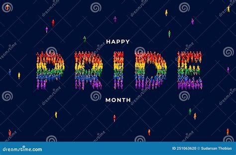 Happy Pride Month A Large Group Of People Form To Create The Word