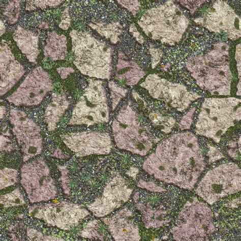 Seamless texture of old stony path with grass. View from above. Stock ...