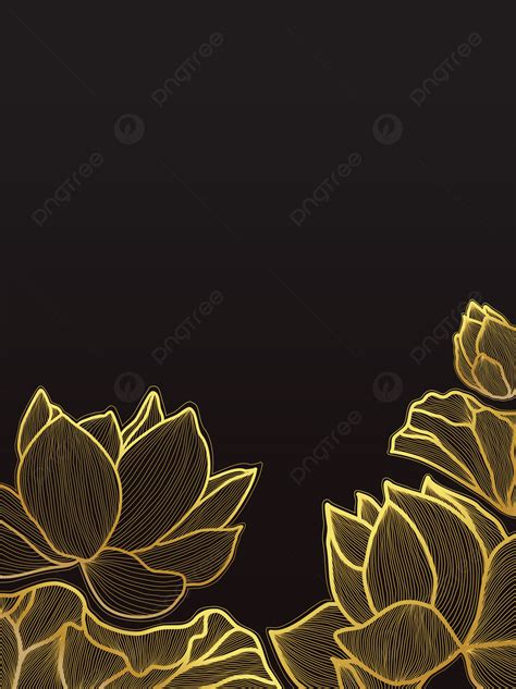 Black Gold Vector Luxury Zen Lotus Chinese Style Hand Drawn Advertising