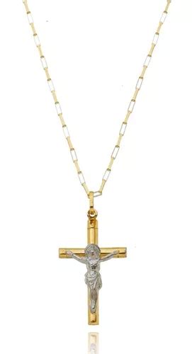 Corrente Cartie 70cm Pingente Cruz Crucifixo Em Ouro 18k