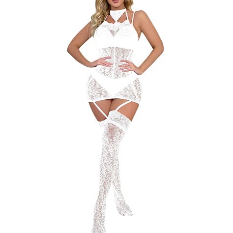 Sngxgn Floral Lace Pajamas Lingerie Set High Waist Sleepwear Bra And Panty Nightwear White One