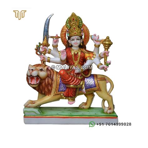 Painted Hindu White Marble Durga Mata Statue For Worship Size Feet