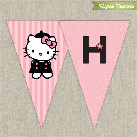 Hello Kitty with French Poodle Paris Printable Birthday Banner - Pink and Black