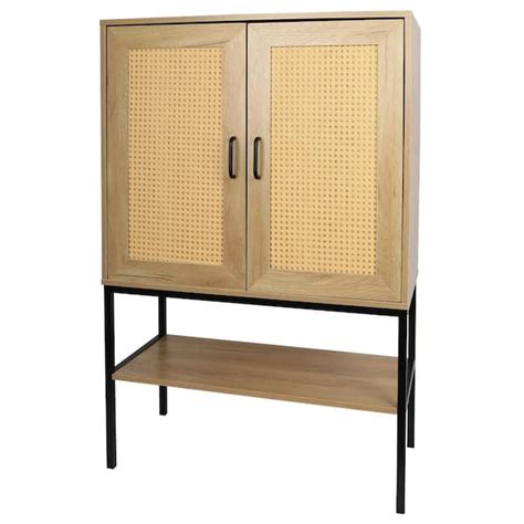 Tileon Rattan Doors Free Standing Sideboard Storage Cabinet With