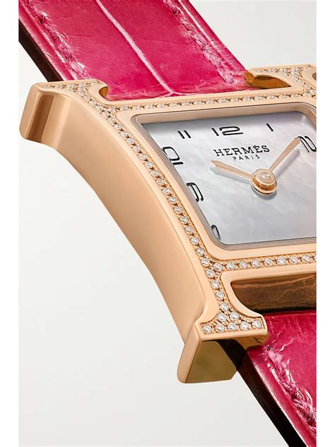 HERMÈS TIMEPIECES Heure H 21mm 18 karat rose gold alligator mother of