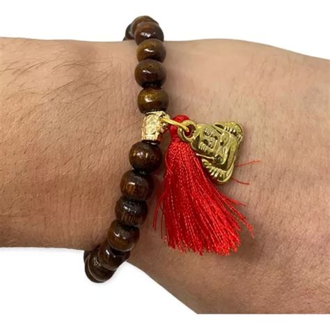 Pulseira Japamala Contas Buda Madeira E Silicone Comprimento