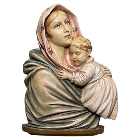 Vintage Mother Mary Holding Baby Jesus Ceramic Statue Painted Mother Of