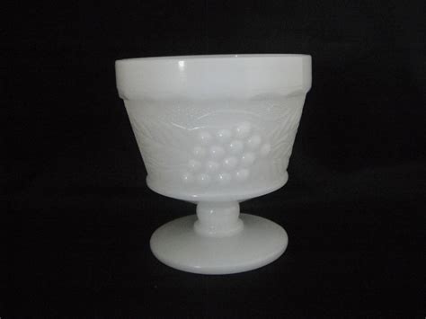 Compote Pedestal Dish Milk Glass Grape Pattern Vintage By Shadymay 2