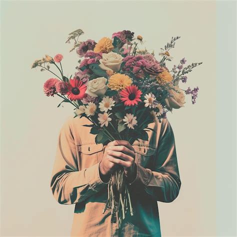 Premium Photo Young Man Holding Bouquet Of Flowers