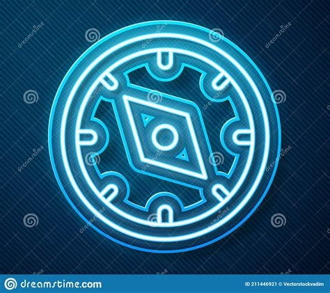 Glowing Neon Line Compass Icon Isolated On Blue Background Windrose