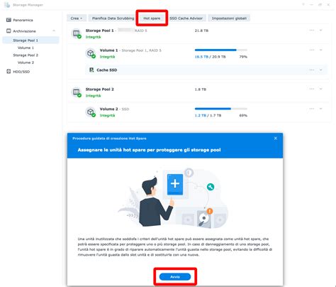 Assegnare unità Hot Spare al volume Synology