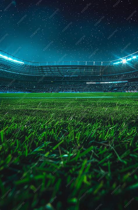 Large Football Stadium with Lights Shining on Grass Field | Premium AI