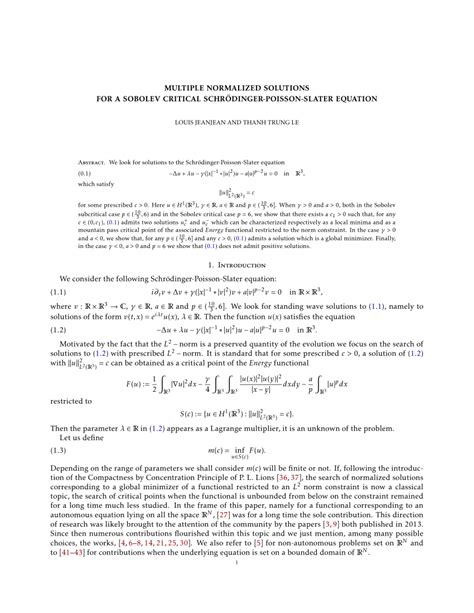 Pdf Multiple Normalized Solutions For A Sobolev Critical Schr Dinger