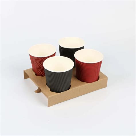 Kraft Corrugated Paper Cup Holder Coffee Takeaway Packing Bag Cup Holder Customized Double 2cup