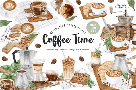 Watercolor Coffee Time Clipart PNG Graphic By Balada Digital Art