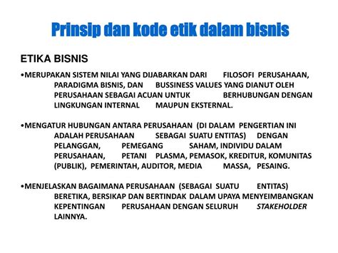 Ppt Prinsip Dan Kode Etik Dalam Bisnis Etika Bisnis Powerpoint Presentation Id 4389401