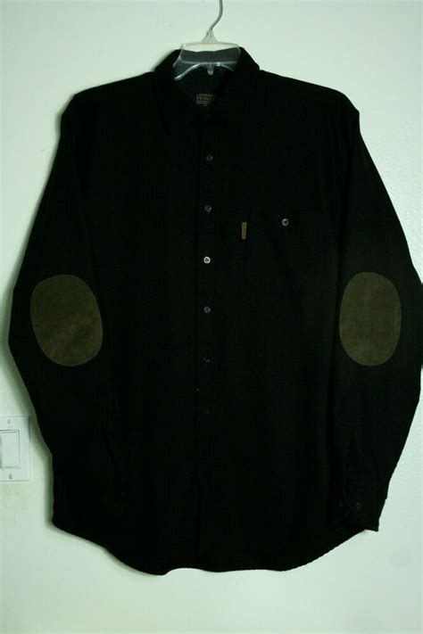 Pendleton Trail Shirt Elbow Patch Black 100 Virgin Wool Flannel Size