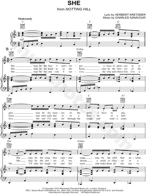 Elvis Costello "She" Sheet Music in C Major (transposable) - Download ...