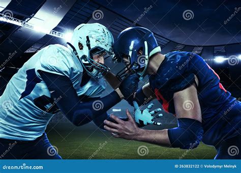 Start Of Competition Two American Football Players In Uniform Standing