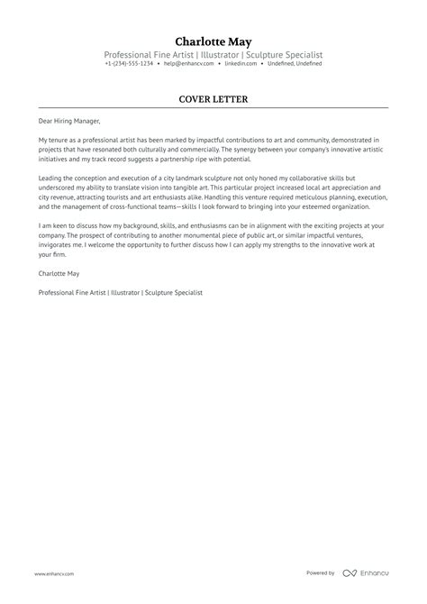 Professional Fine Artist Cover Letter Examples And Template For 2024