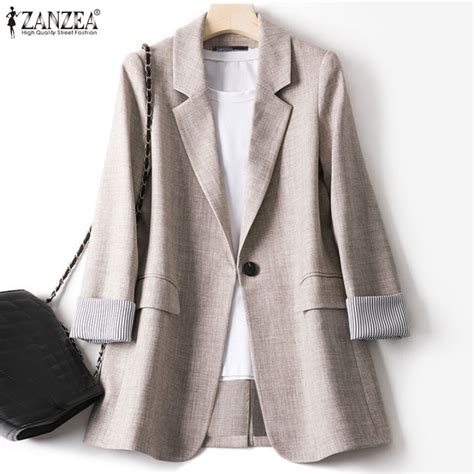 Zanzea Women Elegant Commute Long Sleeve Blazer Lapel Formal Ol Loose