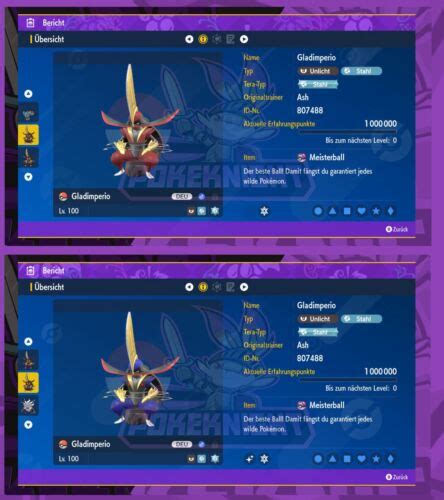 Gladimperio Shiny Non Shiny 6IV Lvl 100 EV AP Set Pokemon Karmesin Und