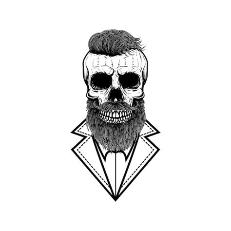 Premium Vector Illustration Of Bearded Hipster Skull In Vintage