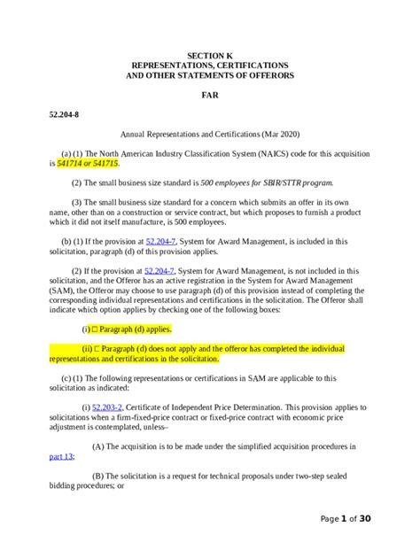 Section K Representations Certifications And Other Statements Of