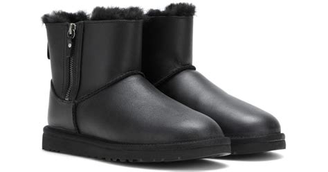 Ugg Classic Mini Double Zip Leather Ankle Boots In Black Lyst Uk