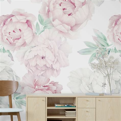 Pink Peony Wall Mural Floral Wall Murals Peel and Stick - Etsy