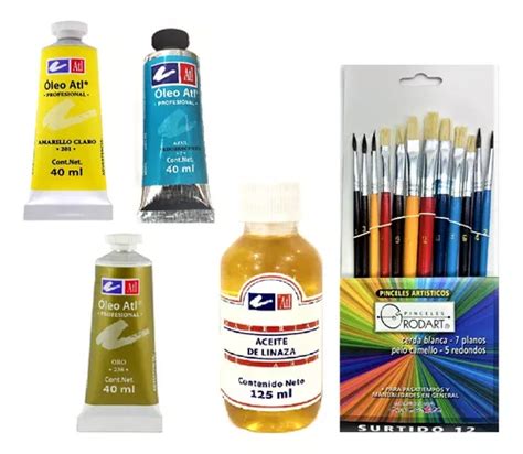 Pinturas Leo Ml A De Linaza Pinceles Env O Gratis