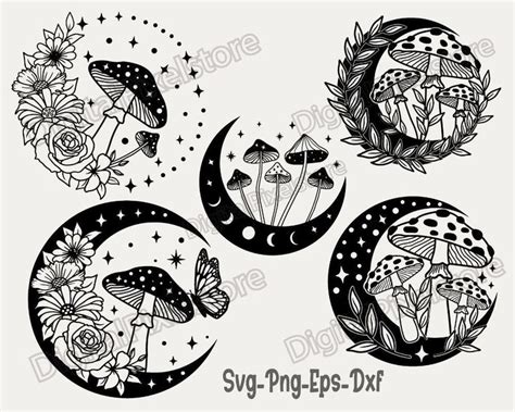 Mystical Moon Mushroom Svg,mushroom Svg,mushroom Svg Bundle,mushroom Clipart, Magic Mushroom Svg ...