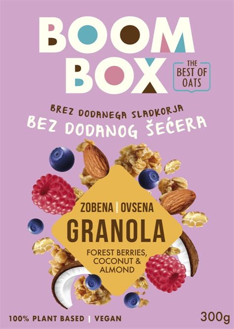 Ovsena granola gozdni sadeži kokos in mandelj Boom Box 300 g