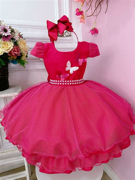 Vestido Infantil Pink Aplique De Borboletas Elo