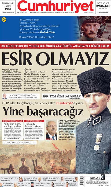 Cumhuriyet Gazetesi A Ustos Sal G N Man Eti