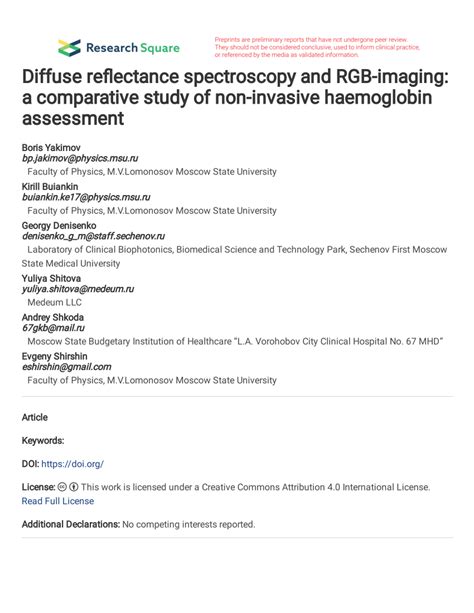 Pdf Diffuse Reflectance Spectroscopy And Rgb Imaging A Comparative