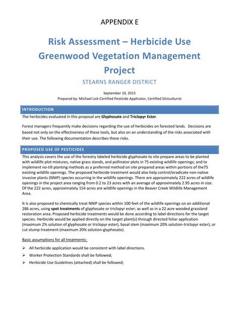 Pdf Risk Assessment Herbicide Use Greenwood Vegetation A123 G