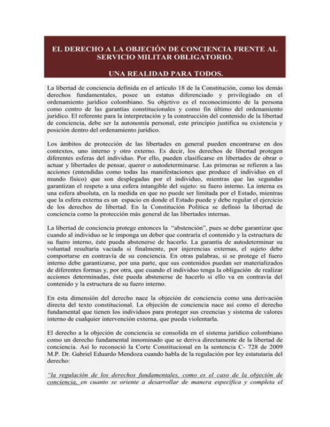 Texto Introductorio Sobre Objeci N De Conciencia