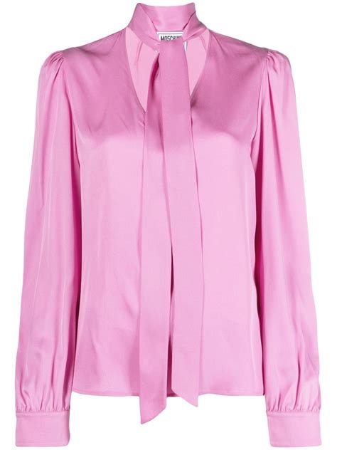 Moschino Jeans Pussy Bow Collar Satin Finish Shirt Farfetch