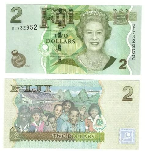 Fiji P B Dollar Banknote Unc Qeii Queen Elizabeth Ii