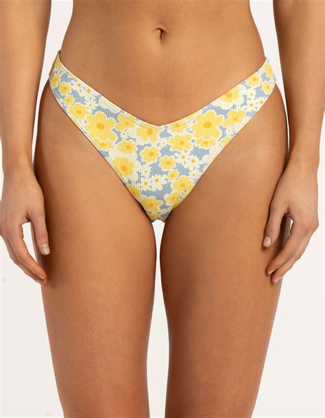 Rvca Freya V French Skimpy Bikini Bottoms Lemon Blue Tillys