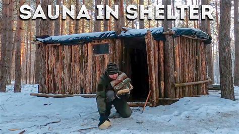 Huge Log Cabin Building Sauna In A Forest Shelter Bushcraft Shelter