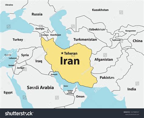 Iran Map Middle East Capital Teheran เวกเตอร์สต็อก ปลอดค่าลิขสิทธิ์ 1427888507 Shutterstock