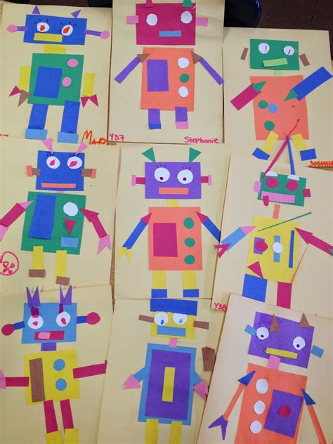 Geometric Robots Elements of Design: Color, Shape Art Lesson completed by stud… | Progetti di ...